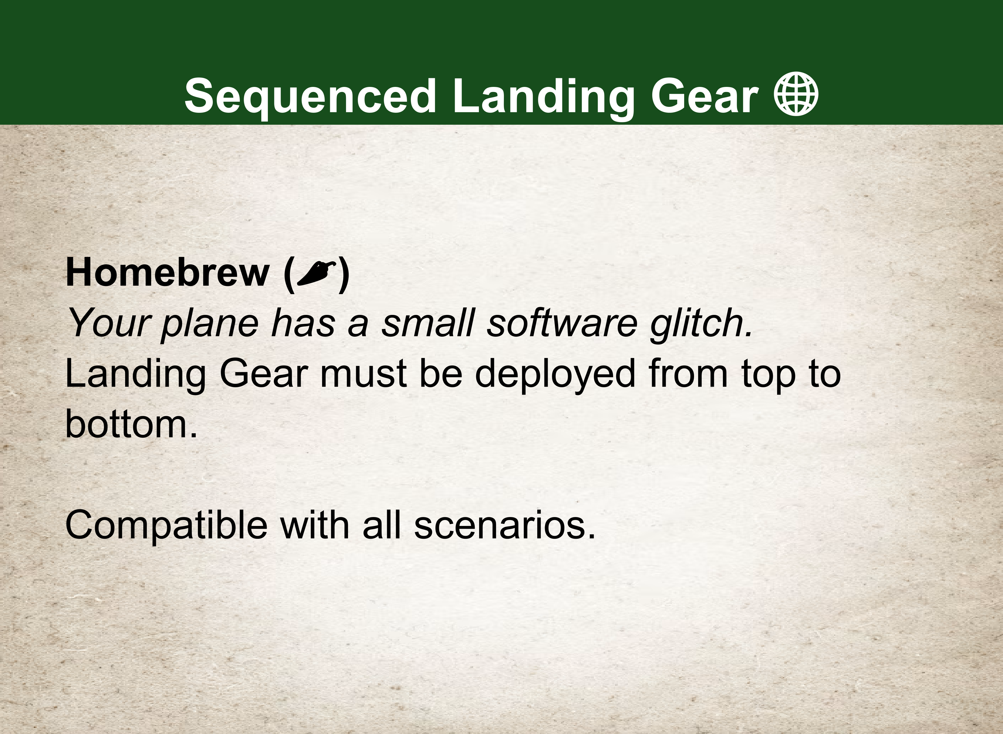 Sequenced landing Gear complication card